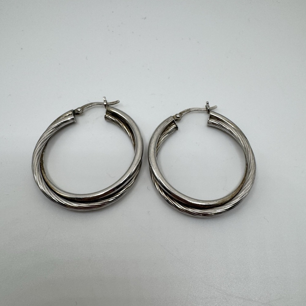 Jcm 925 Jamel Mauritius Sterling Silver Double Twisted 30mm Hoop Earrings